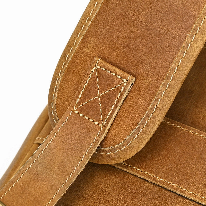 Mens Leather 15???? Laptop Backpack 14L Light Brown Large Leather Backpack for Travel
