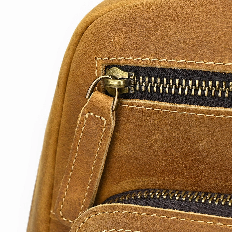 Mens Leather 15???? Laptop Backpack 14L Light Brown Large Leather Backpack for Travel