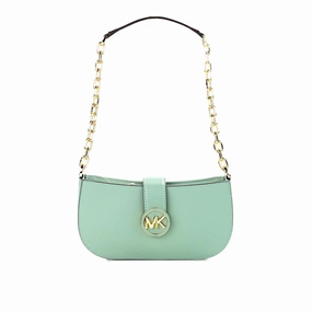 Michael Kors Carmen Small Sea Green Leather Pouchette Shoulder Crossbody Purse
