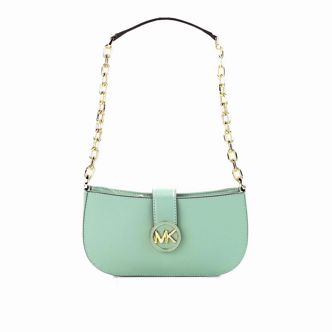 Michael Kors Carmen Small Sea Green Leather Pouchette Shoulder Crossbody Purse
