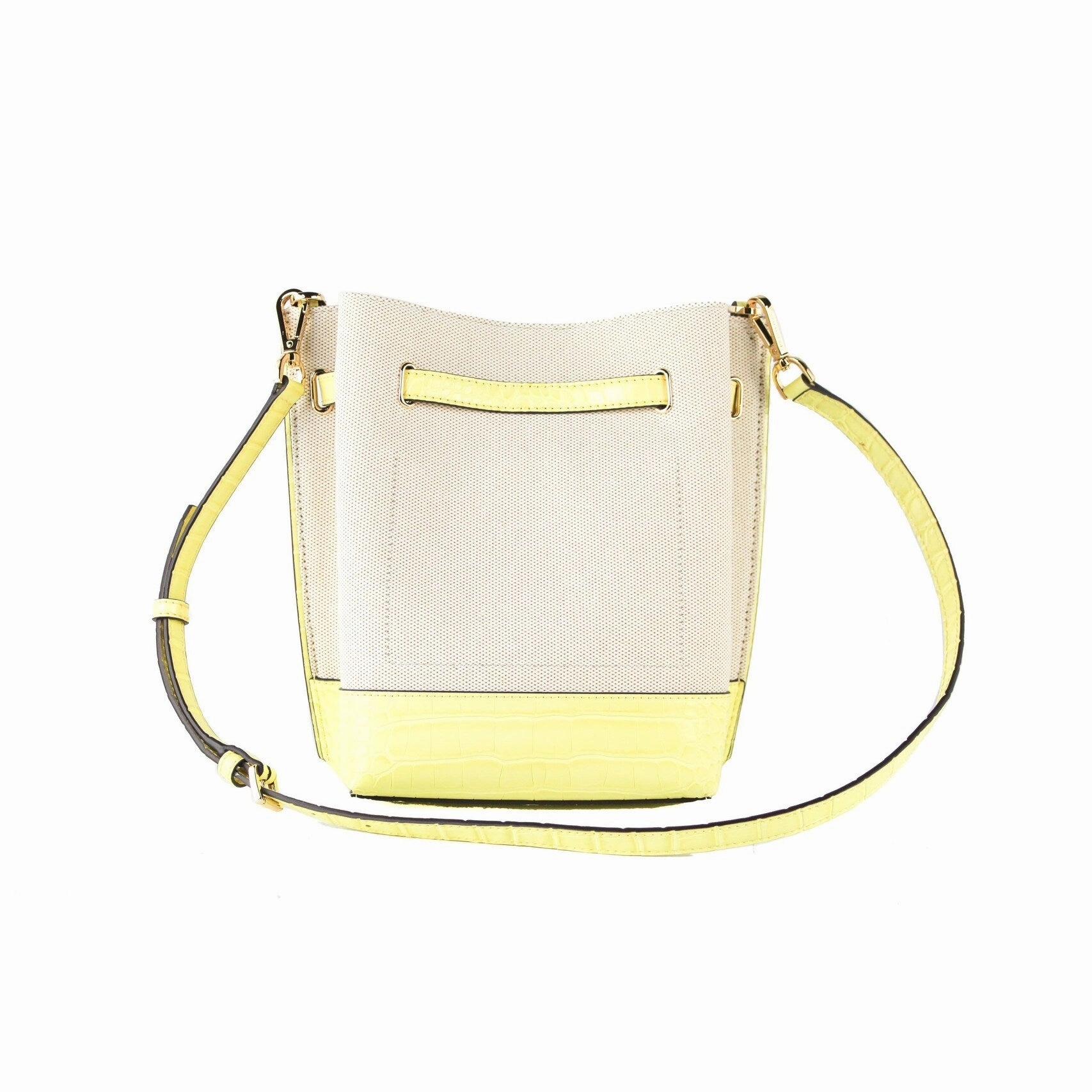 Michael Kors Emilia Small Canvas Snakeskin Print Leather Bucket Bag Messenger Crossbody Handbag Women's (Buttercup)