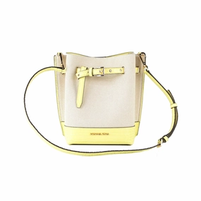 Michael Kors Emilia Small Canvas Snakeskin Print Leather Bucket Bag Messenger Crossbody Handbag Women's (Buttercup)