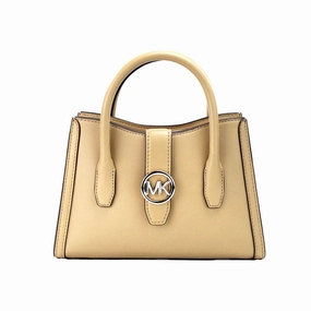 Michael Kors Gabby Small Camel Faux Leather Top Zip Satchel Crossbody Bag