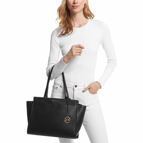 Michael Kors Graham Large Leather Top Zip Tote Black