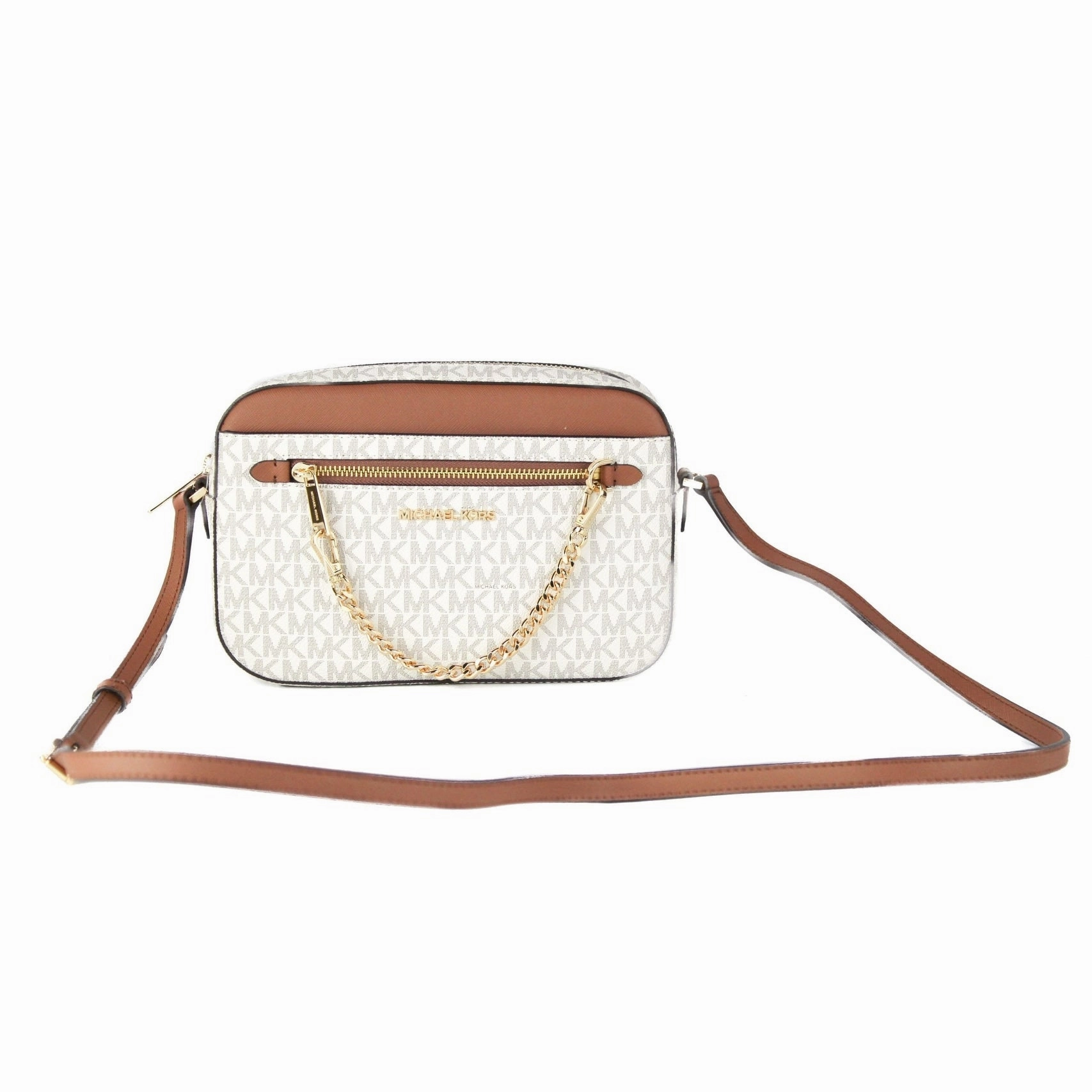 Michael Kors Jet Set Item Large East West Signature Leather Zip Chain Crossbody Women's Handbag
