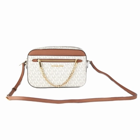 Michael Kors Jet Set Item Large East West Signature Leather Zip Chain Crossbody Women's Handbag