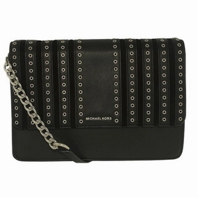 Michael Kors Large Brooklyn Grommet Leather Black Crossbody Handbag