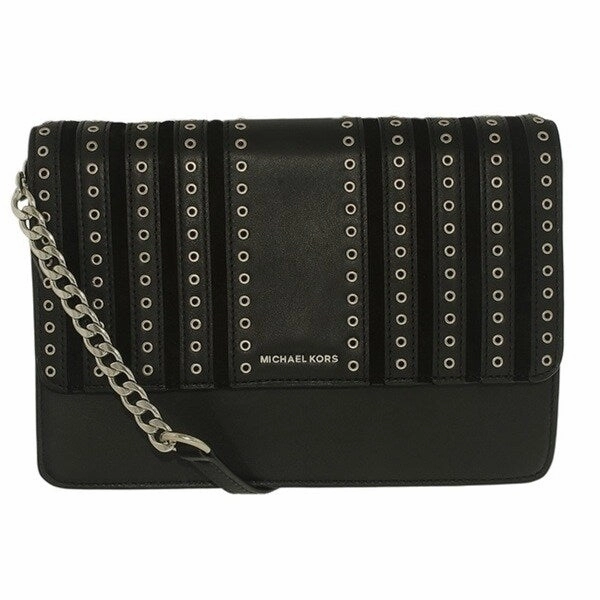 Michael Kors Large Brooklyn Grommet Leather Black Crossbody Handbag