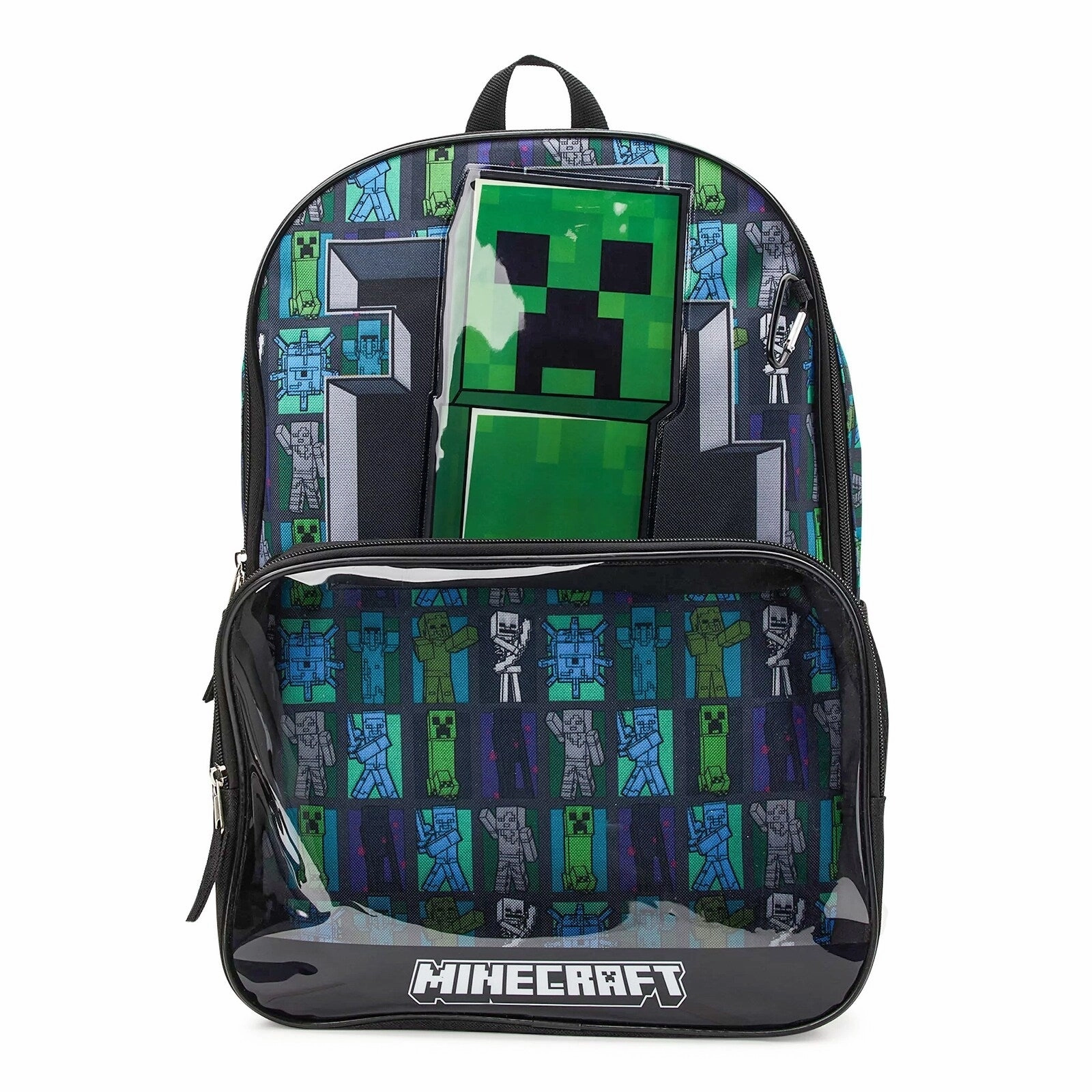 Minecraft Creeper Backpack Set With Clear Pocket Lunch Box Keychain 4 Piece Set - One Size Fits Most