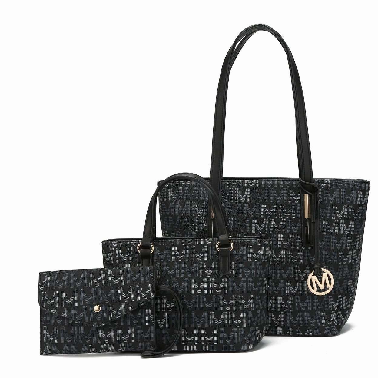 Mkfcollection Aylet Signature Tote Bag And Set Vegan Leather Designer Handbag