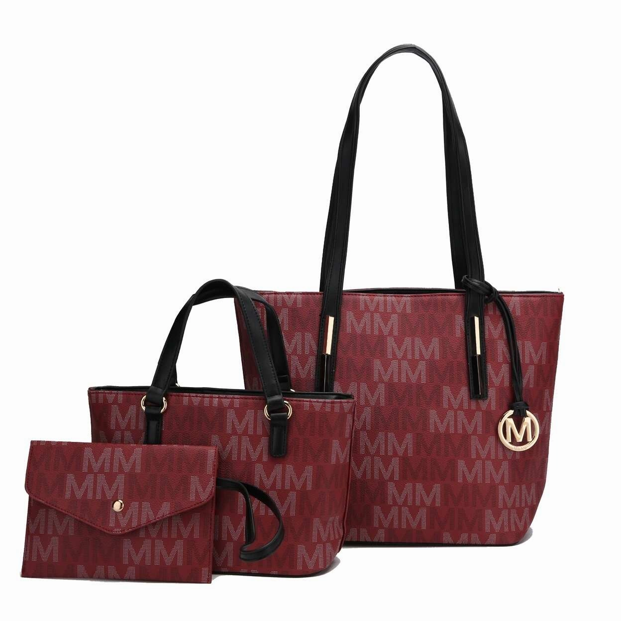 Mkfcollection Aylet Signature Tote Bag And Set Vegan Leather Designer Handbag
