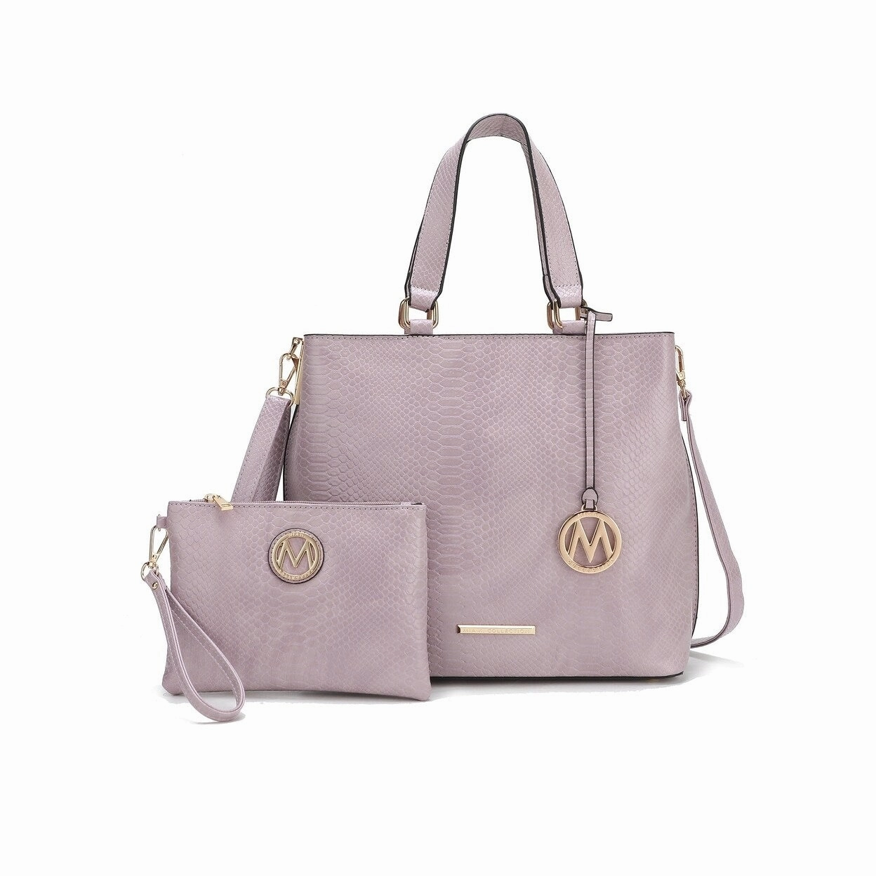 Mkfcollection Beryl Embossed Tote Bag And Wristlet Set Vegan Leather Designer