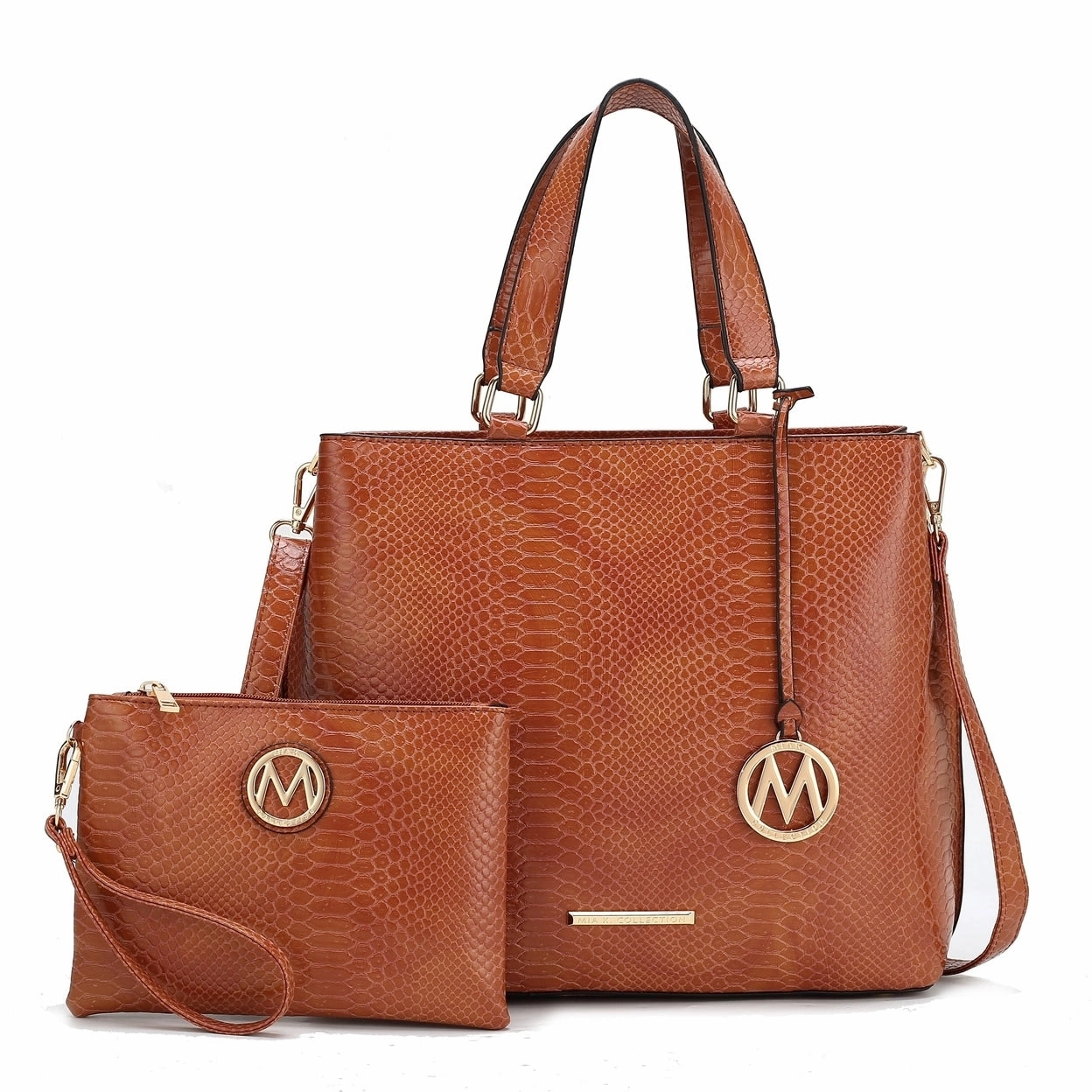 Mkfcollection Beryl Embossed Tote Bag And Wristlet Set Vegan Leather Designer