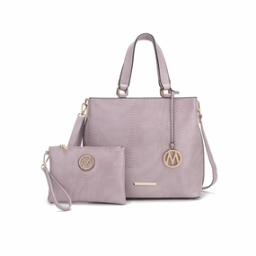 Mkfcollection Beryl Embossed Tote Bag And Wristlet Set Vegan Leather Designer