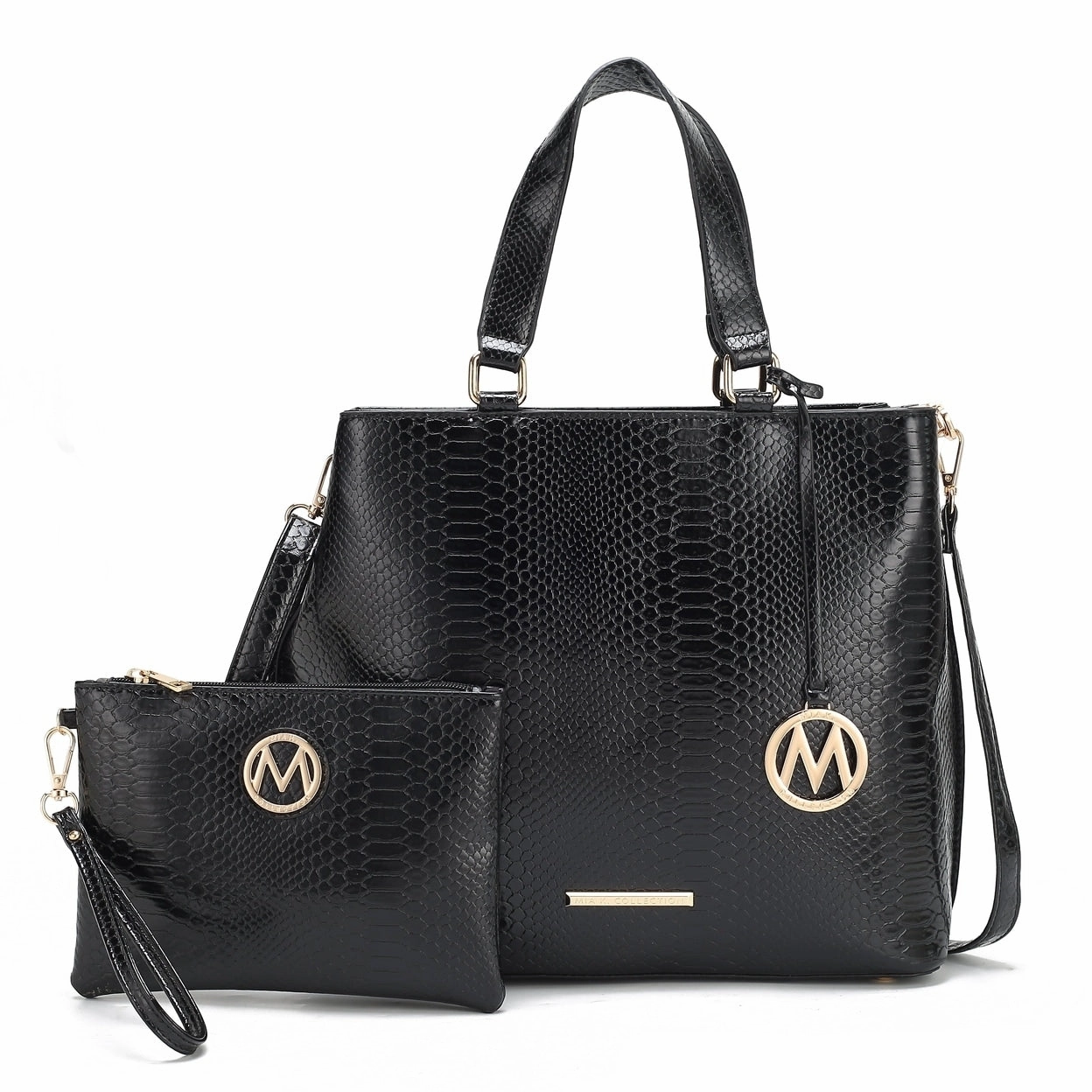 Mkfcollection Beryl Embossed Tote Bag And Wristlet Set Vegan Leather Designer