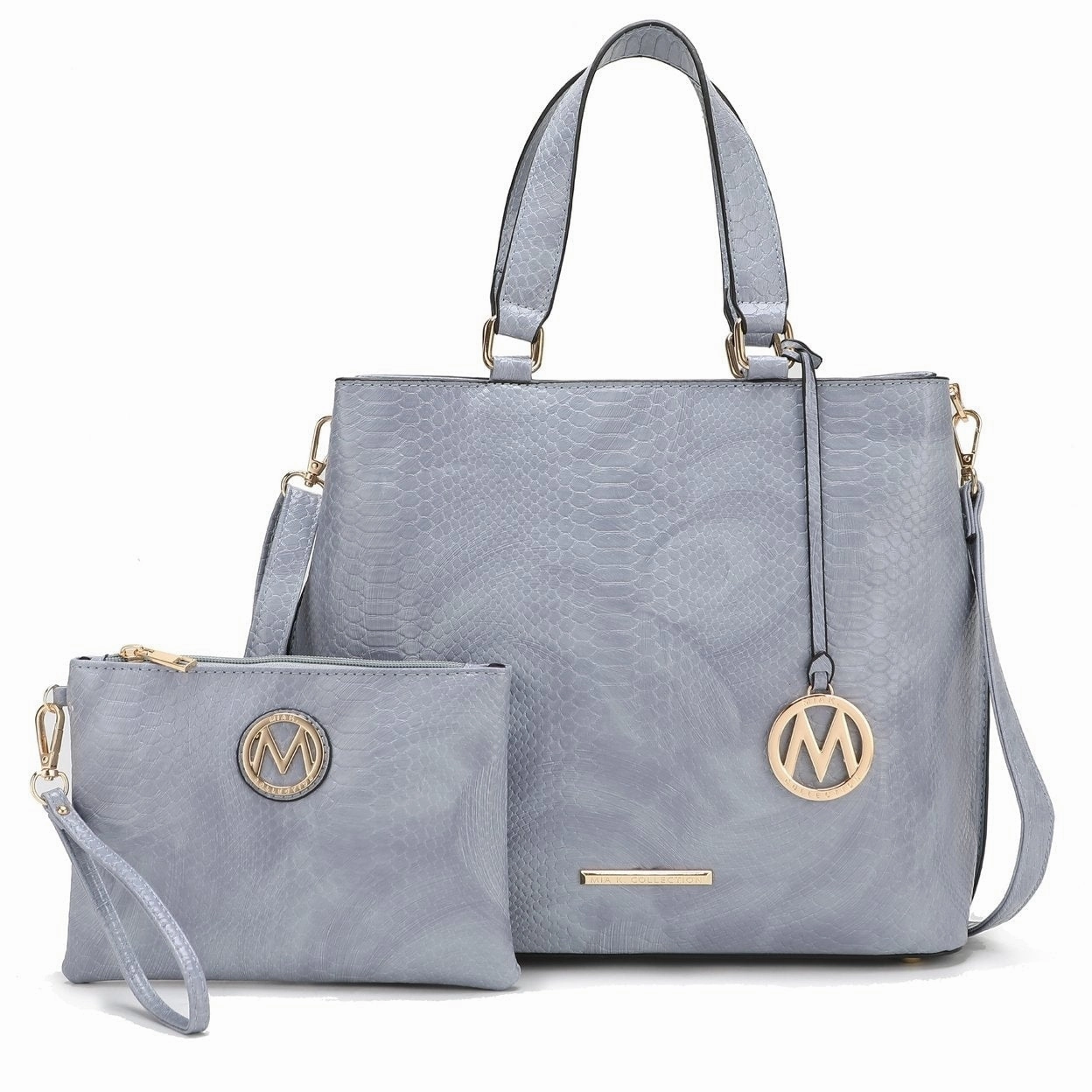 Mkfcollection Beryl Embossed Tote Bag And Wristlet Set Vegan Leather Designer