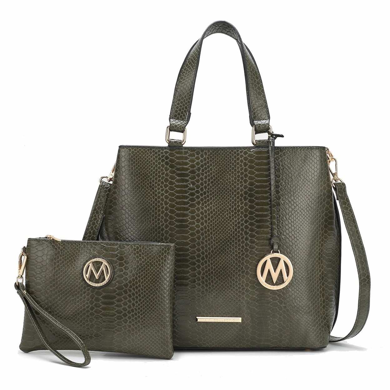 Mkfcollection Beryl Embossed Tote Bag And Wristlet Set Vegan Leather Designer