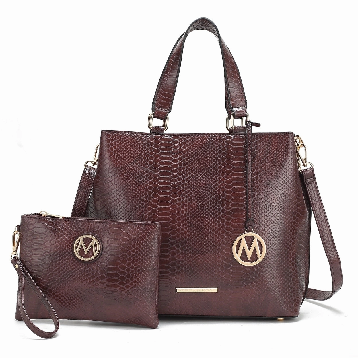 Mkfcollection Beryl Embossed Tote Bag And Wristlet Set Vegan Leather Designer