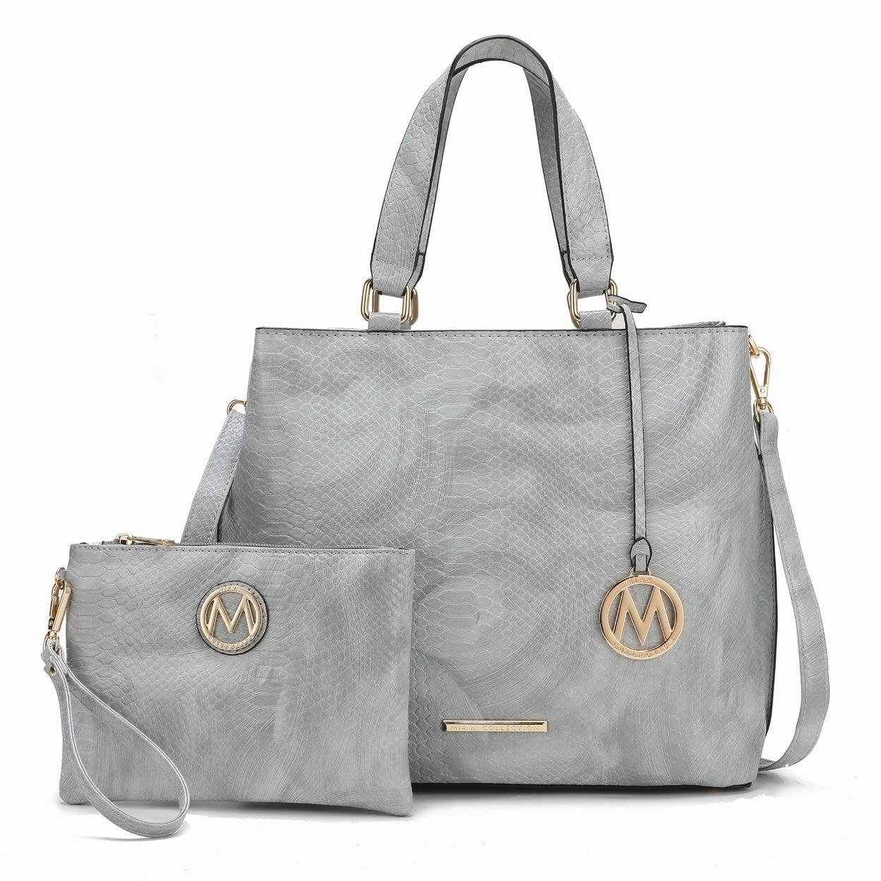 Mkfcollection Beryl Embossed Tote Bag And Wristlet Set Vegan Leather Designer
