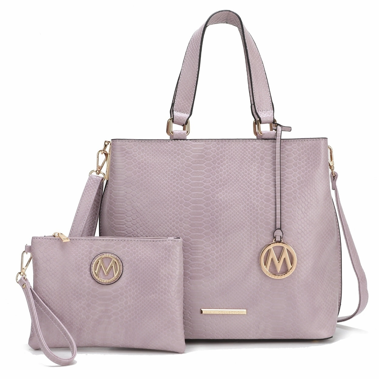 Mkfcollection Beryl Embossed Tote Bag And Wristlet Set Vegan Leather Designer