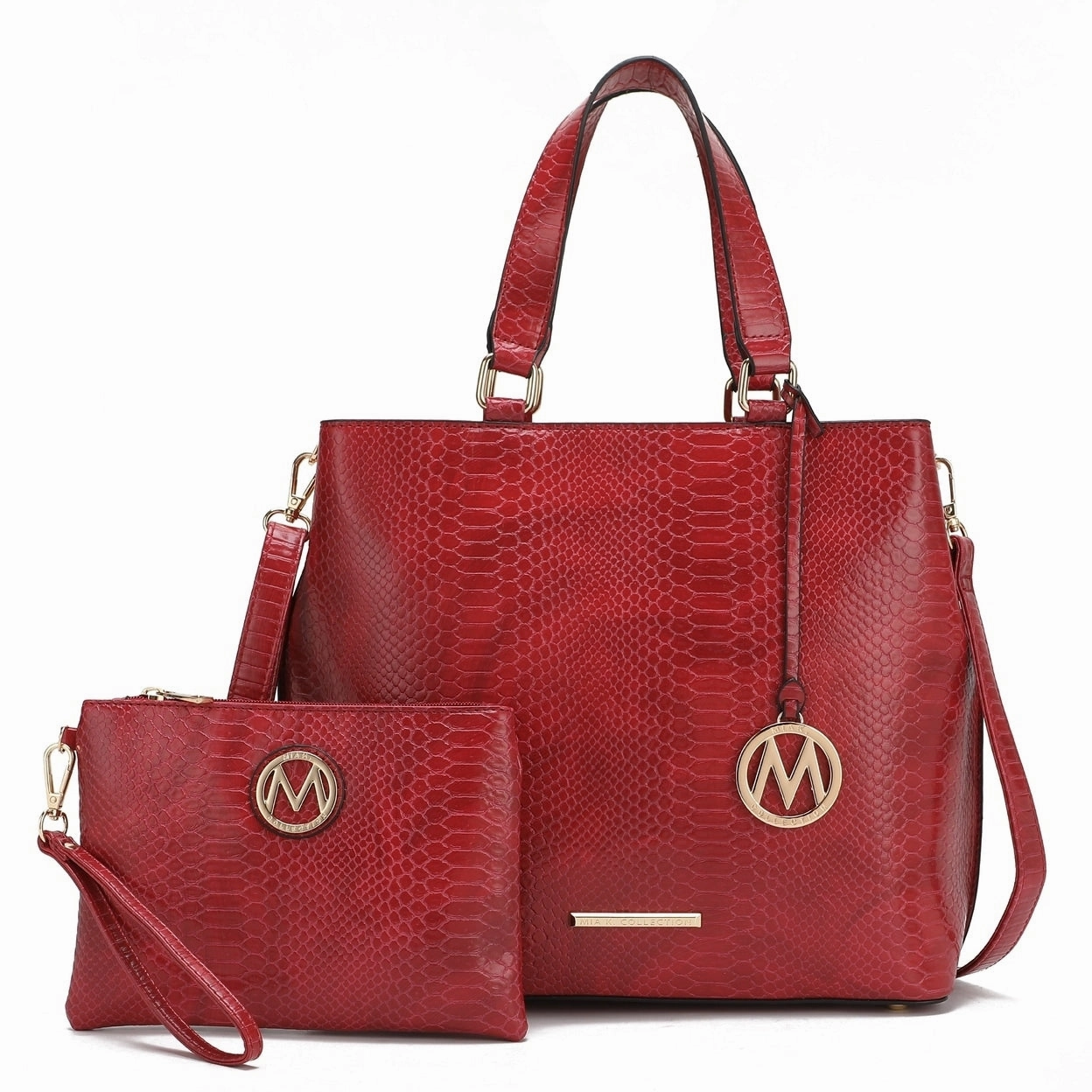 Mkfcollection Beryl Embossed Tote Bag And Wristlet Set Vegan Leather Designer