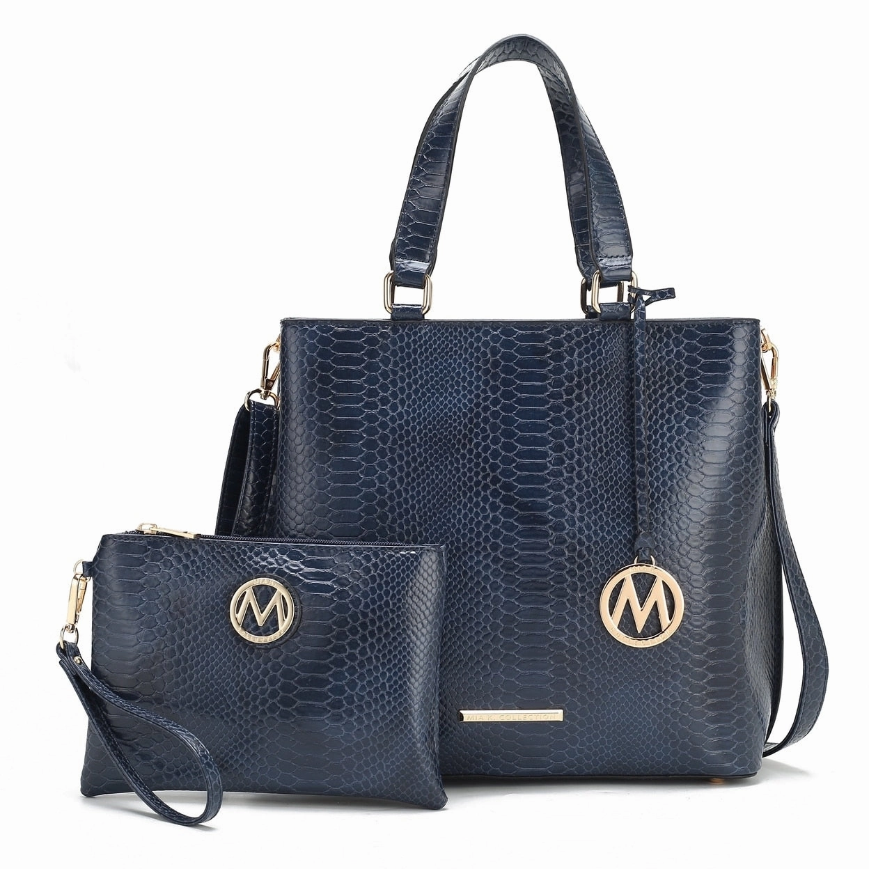 Mkfcollection Beryl Embossed Tote Bag And Wristlet Set Vegan Leather Designer