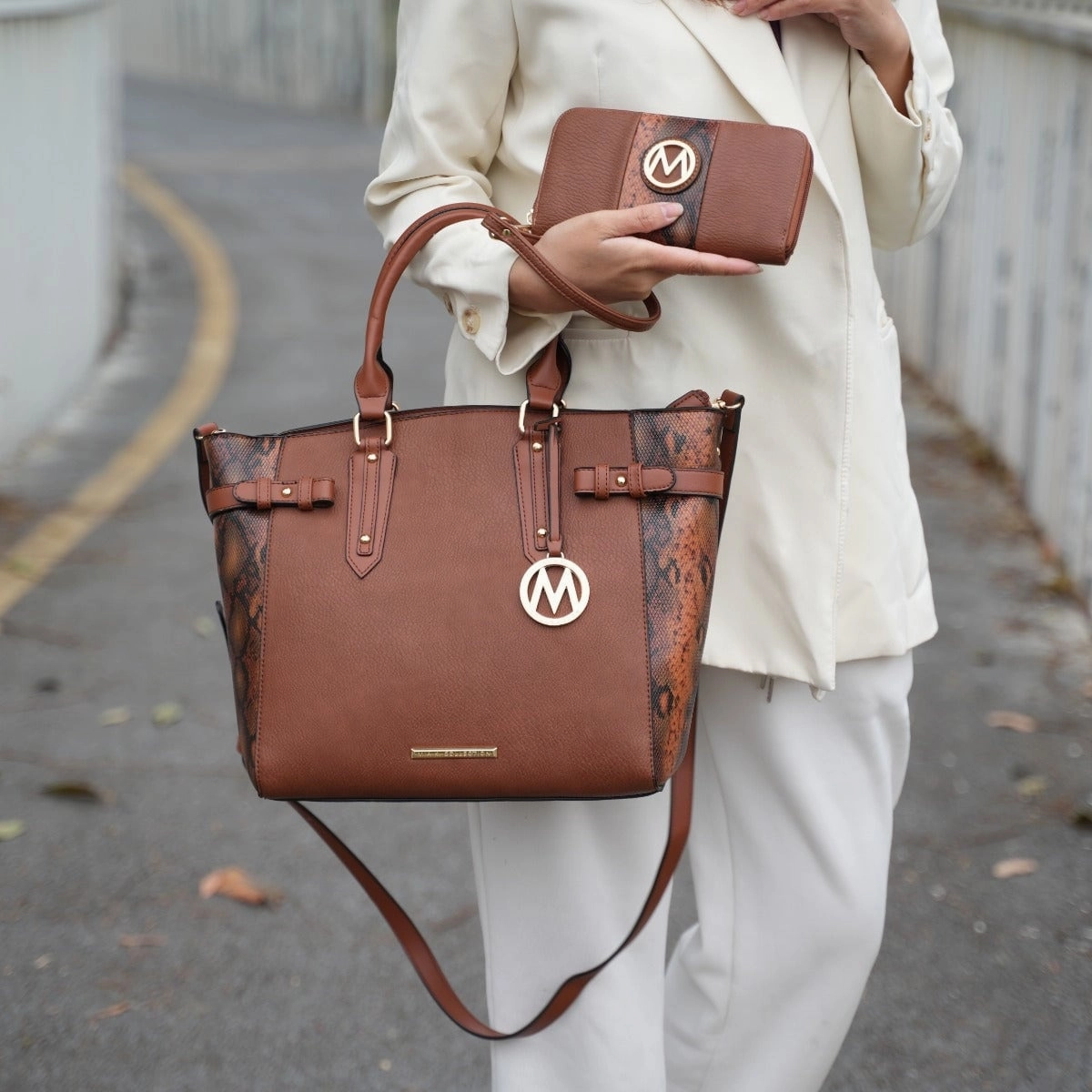 Mkfcollection Joelle Tote Bag With Wallet Vegan Leather Designer Handbag