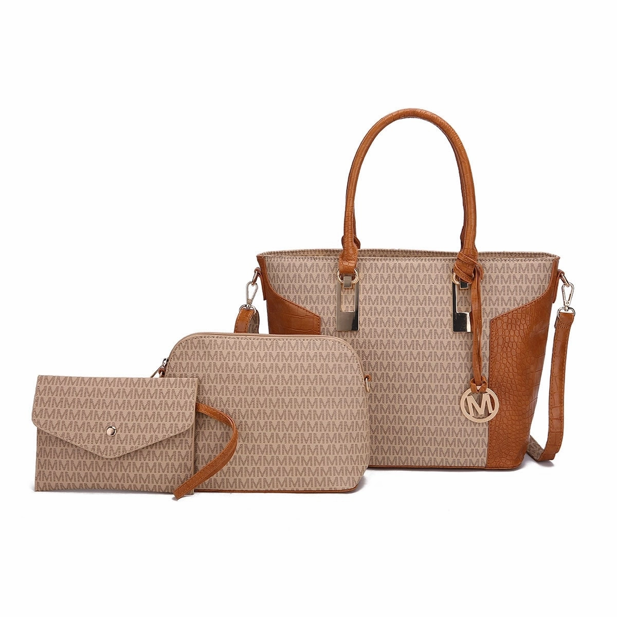 Mkfcollection Shonda Signature Tote Bag And Set Vegan Leather Designer Handbag