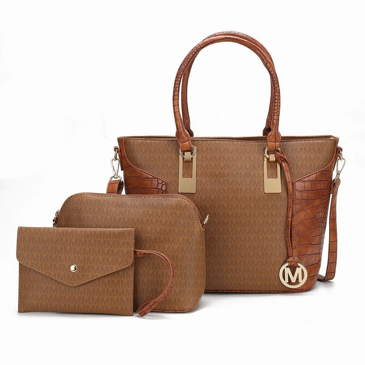 Mkfcollection Shonda Signature Tote Bag And Set Vegan Leather Designer Handbag