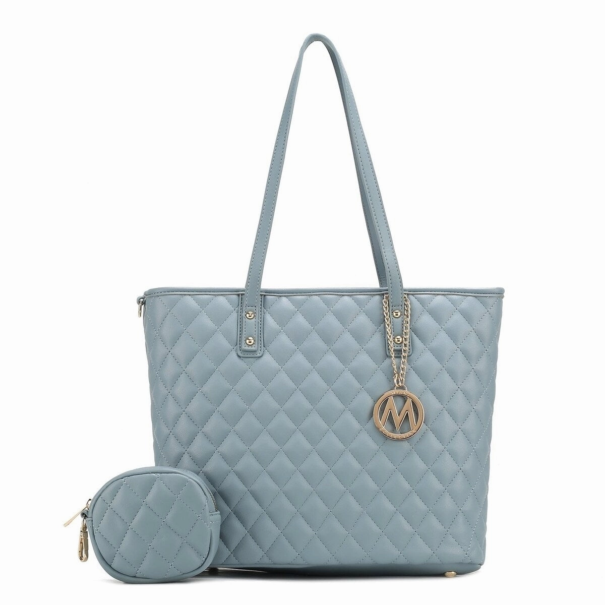 Mkfcollection Tansy Quilted Tote Bag And Coin Purse Set Vegan Leather Designer