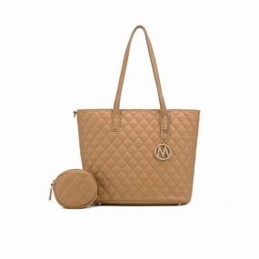 Mkfcollection Tansy Quilted Tote Bag And Coin Purse Set Vegan Leather Designer