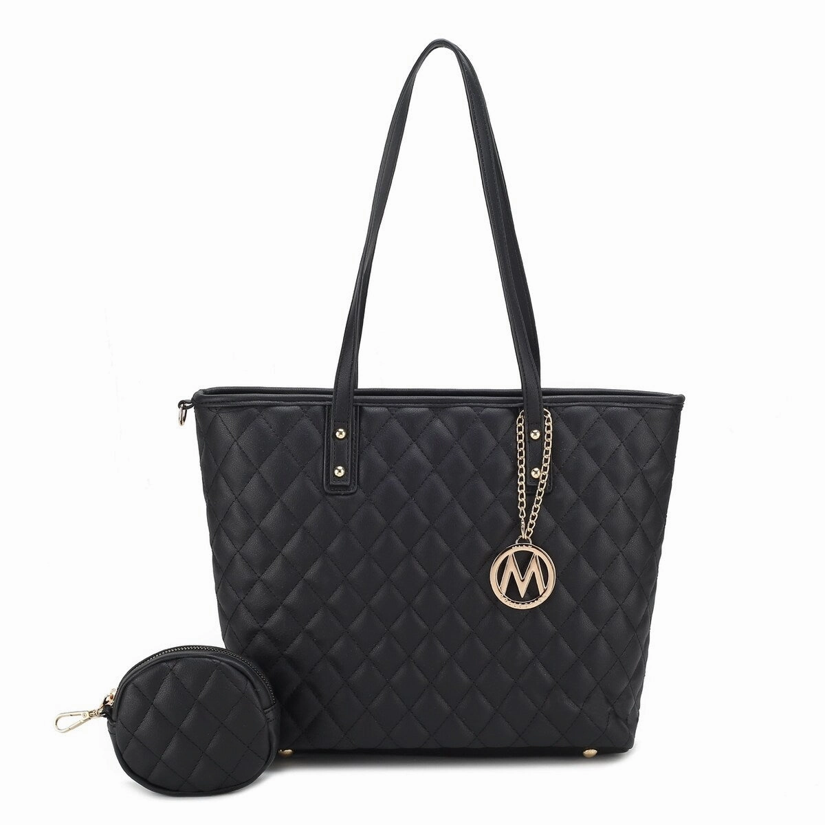 Mkfcollection Tansy Quilted Tote Bag And Coin Purse Set Vegan Leather Designer