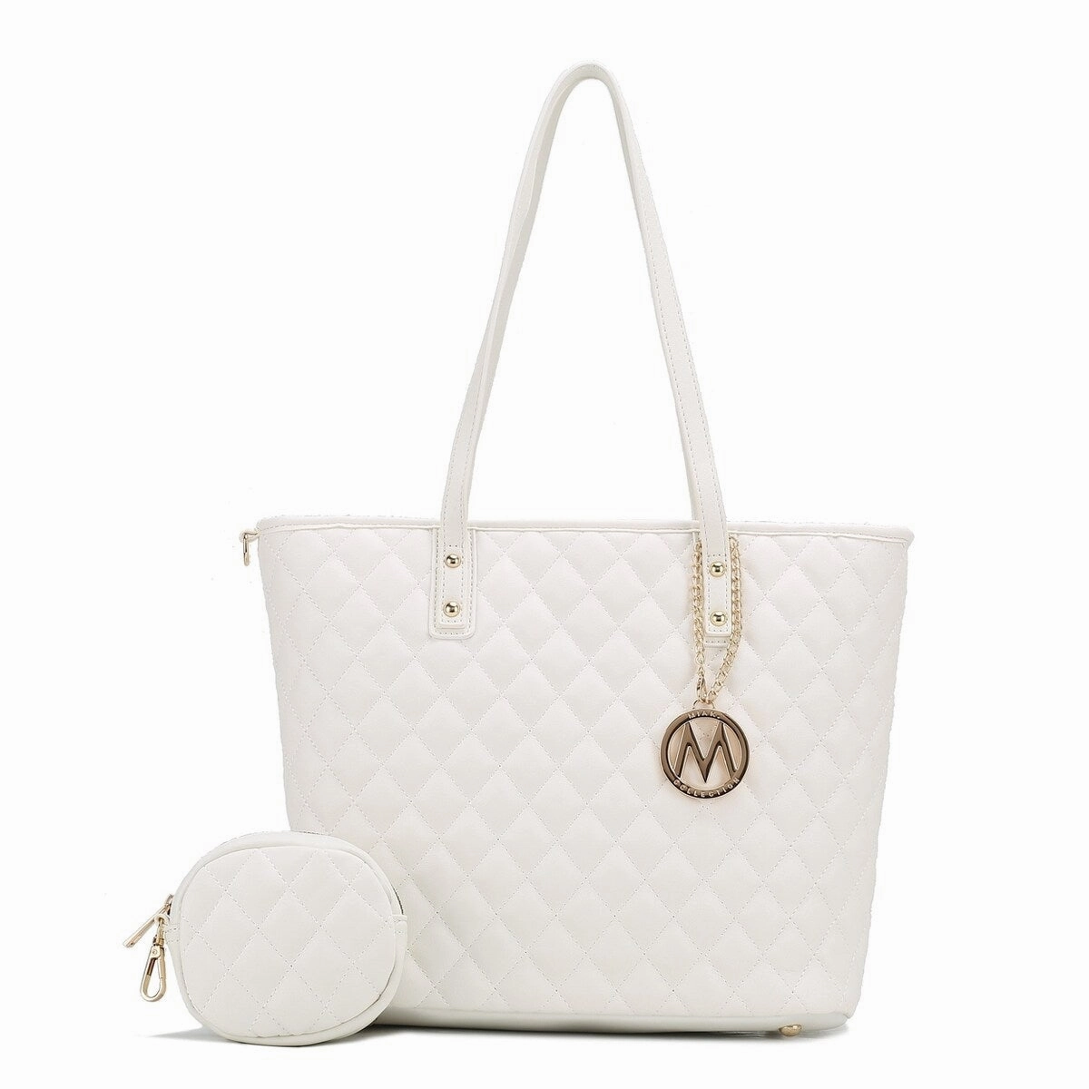 Mkfcollection Tansy Quilted Tote Bag And Coin Purse Set Vegan Leather Designer