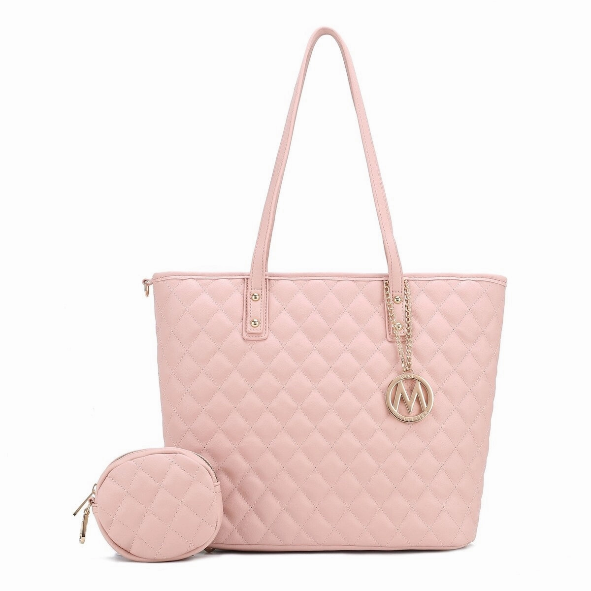 Mkfcollection Tansy Quilted Tote Bag And Coin Purse Set Vegan Leather Designer