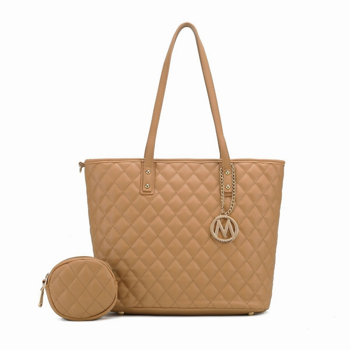 Mkfcollection Tansy Quilted Tote Bag And Coin Purse Set Vegan Leather Designer