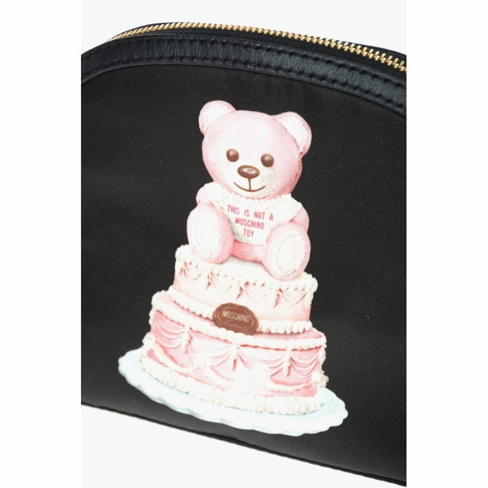 Moschino Couture Chic Teddy Bear Print Clutch with Calfskin Women's Strap