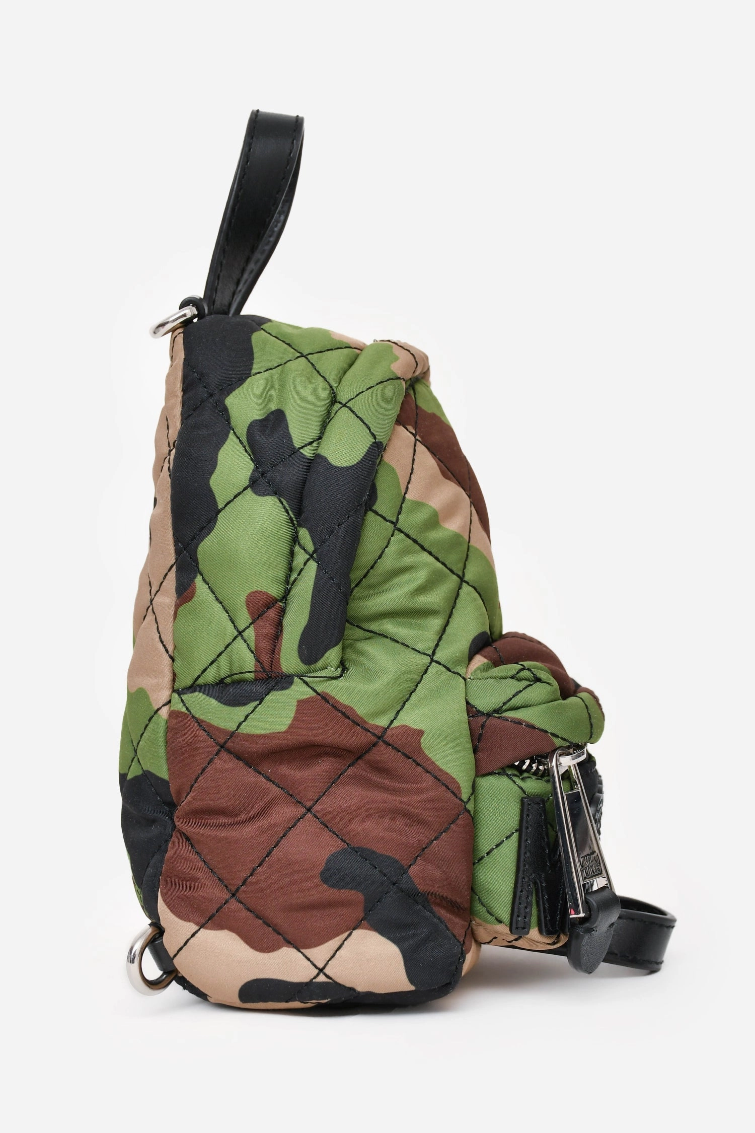 Moschino Green Cloth Quilted Logo Patched Mini Backpack