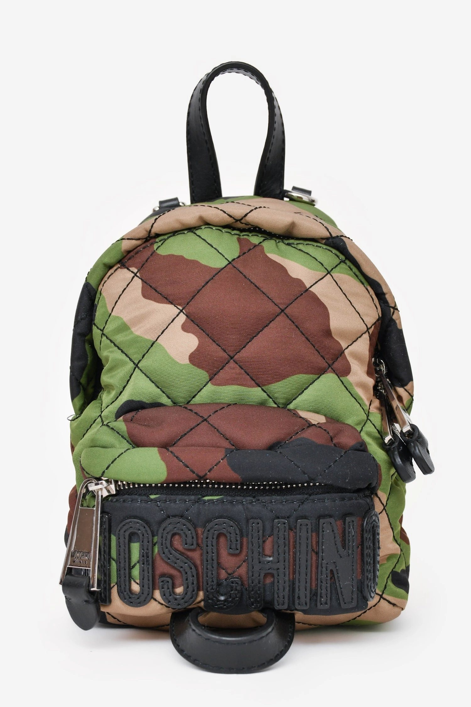 Moschino Green Cloth Quilted Logo Patched Mini Backpack