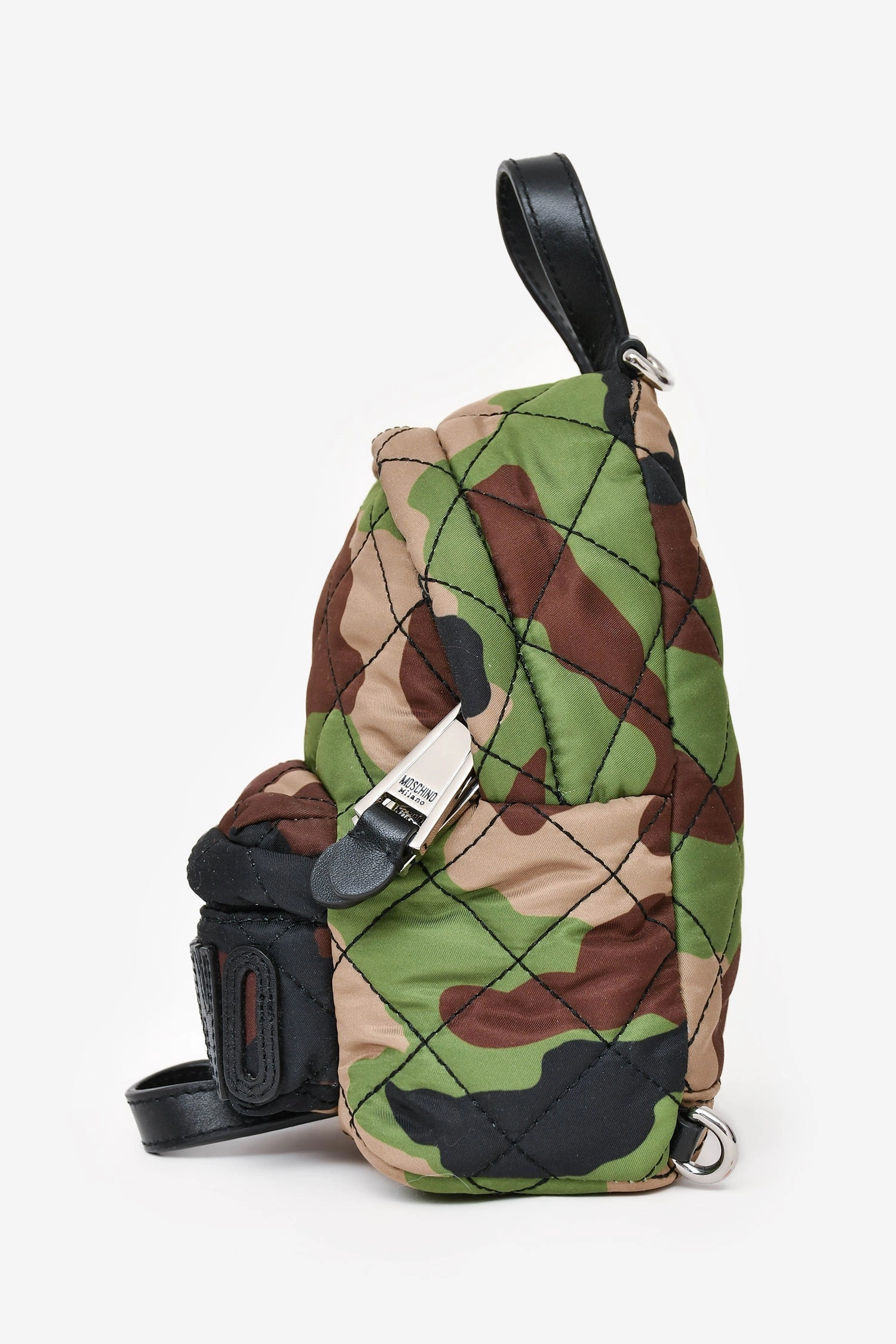 Moschino Green Cloth Quilted Logo Patched Mini Backpack