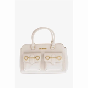 Moschino LOVE Double Pocket Faux Leather Tote Bag With Women's Clamp