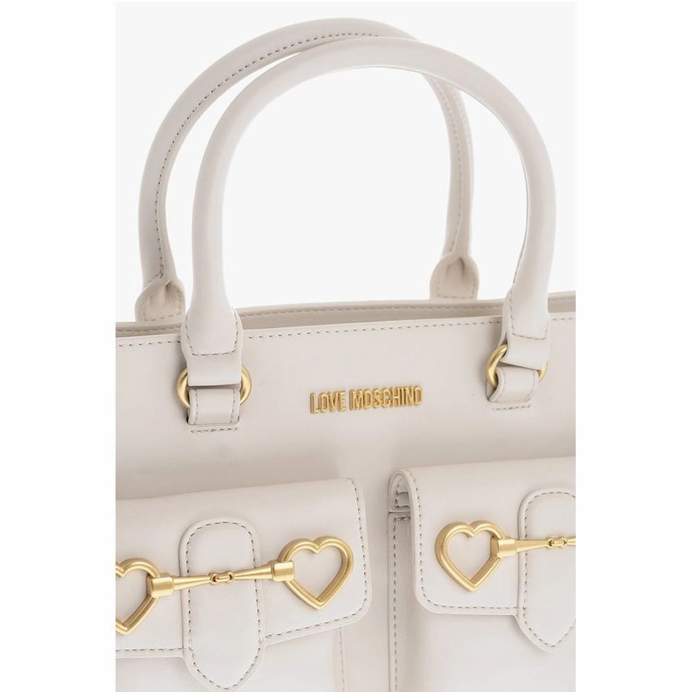 Moschino LOVE Double Pocket Faux Leather Tote Bag With Women's Clamp