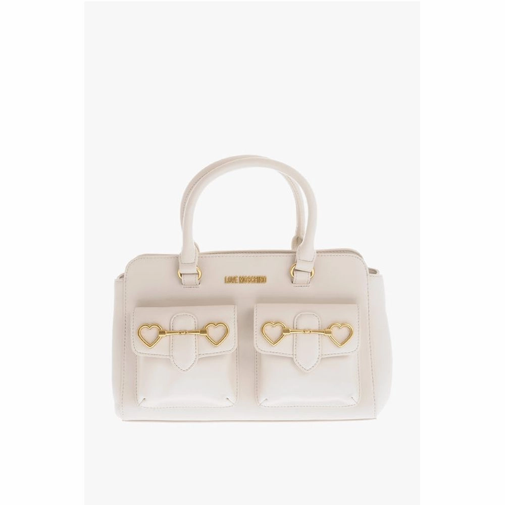 Moschino LOVE Double Pocket Faux Leather Tote Bag With Women's Clamp