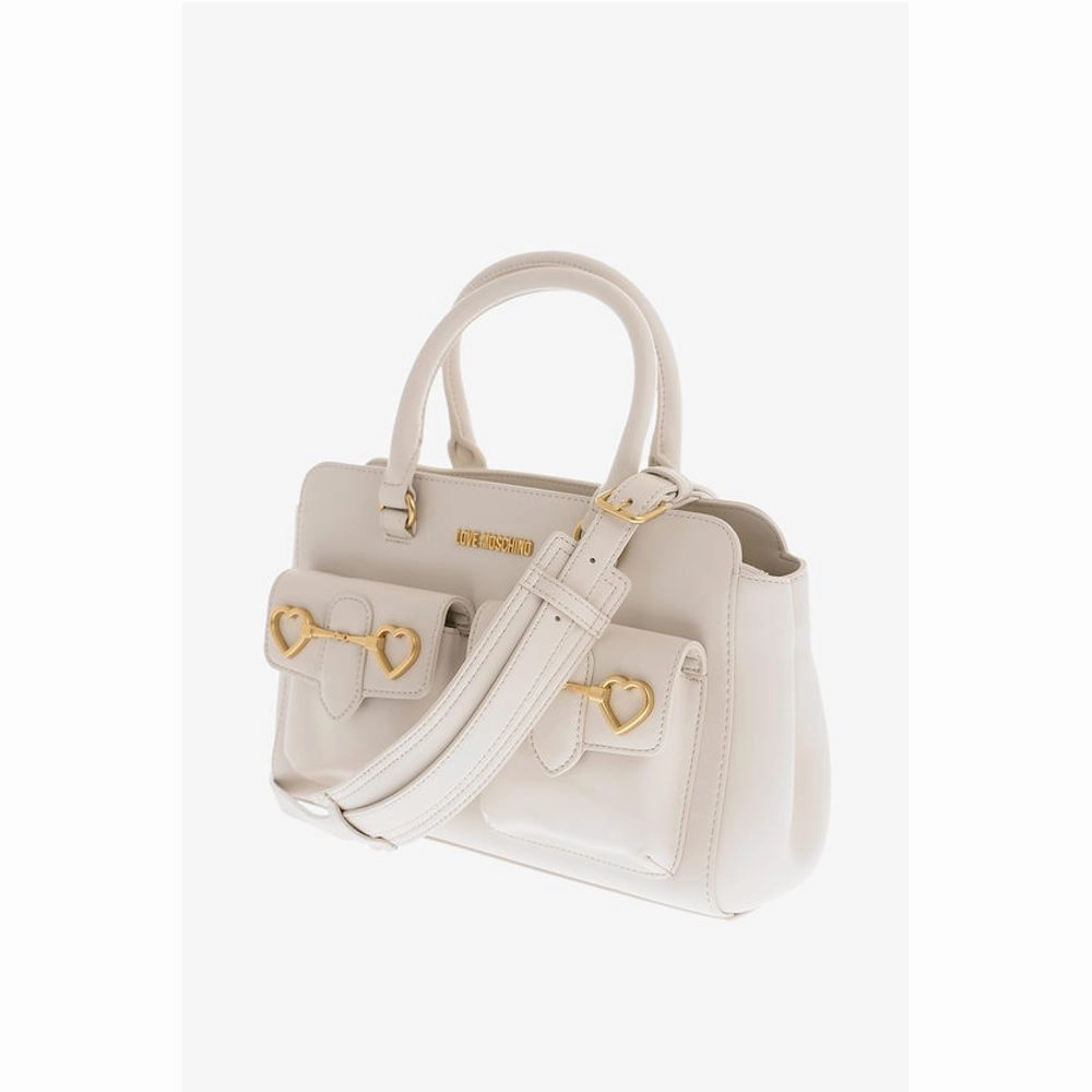 Moschino LOVE Double Pocket Faux Leather Tote Bag With Women's Clamp