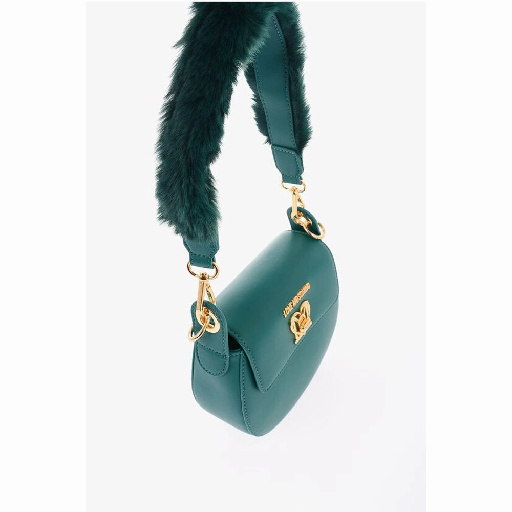 Moschino LOVE Faux Leather Saddle Bag with Turn Lock Closure