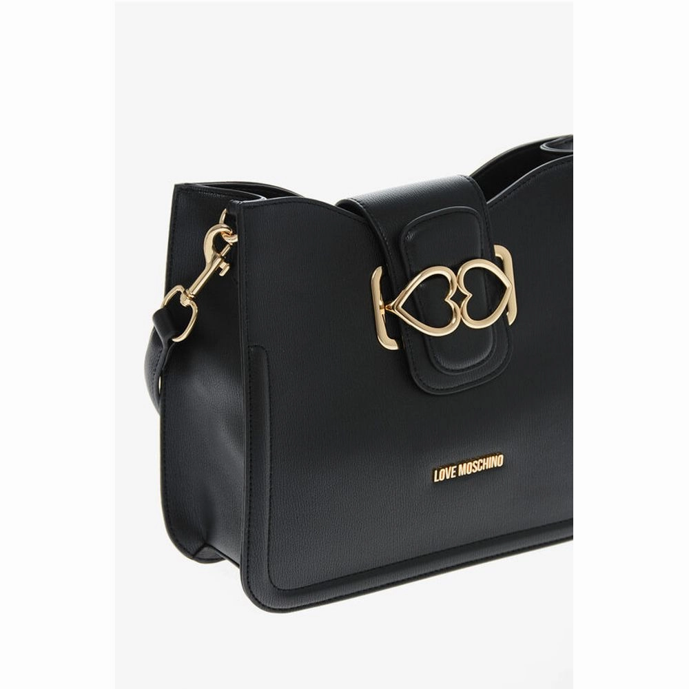 Moschino LOVE Faux Leather Shoulder Bag with Golden Hearts