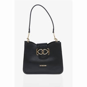 Moschino LOVE Faux Leather Shoulder Bag with Golden Hearts