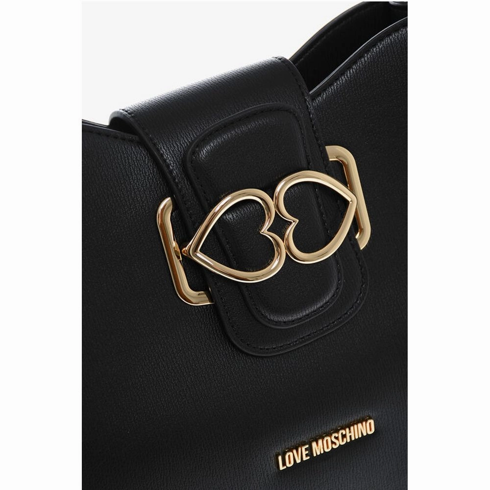 Moschino LOVE Faux Leather Shoulder Bag with Golden Hearts