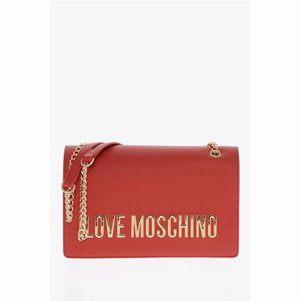 Moschino LOVE Faux Leather Shoulder Bag with Maxi Golden Logo