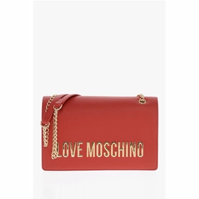 Moschino LOVE Faux Leather Shoulder Bag with Maxi Golden Logo