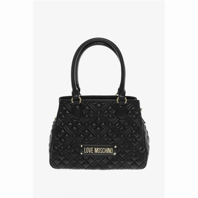 Moschino LOVE Quilted Faux Leather Hand Bag with Embossed Women's Logos